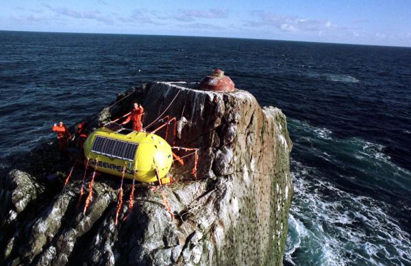 Thumbs up after having installed the survival capsule on the rock (1997)