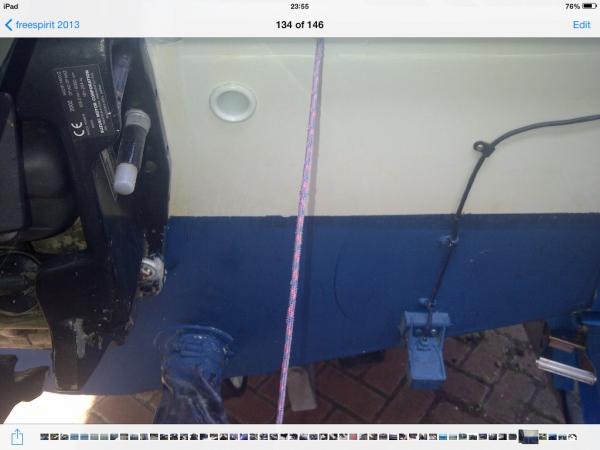Fitted a through hull bilge fitting, looks a lot neater than the pipe hanging over the transom (as I bought it)