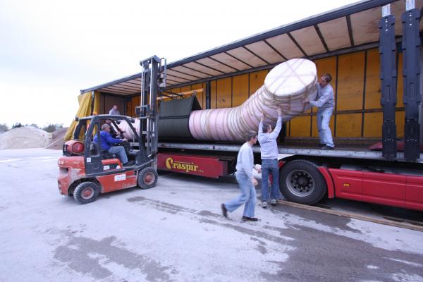 Loading sections of 18 metre foam/air hybrid tubes for SAR IOtalian Coastguard boats