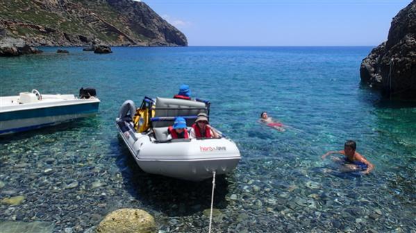 Lissos- Crete, my kids on boat