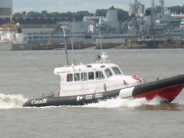 RIB 'ENERGY' passing Cammell Lairds Ship Yard.